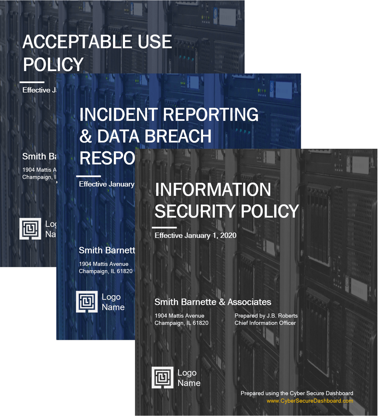Cyber Secure Dashboard policy templates for acceptable use, incident reporting, and information security policy